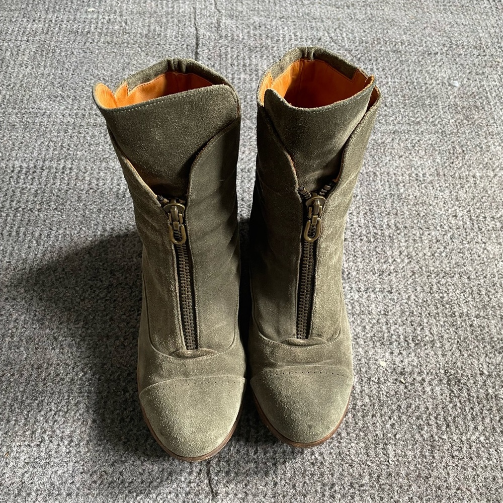 Olive Ankle Boots with Zipper